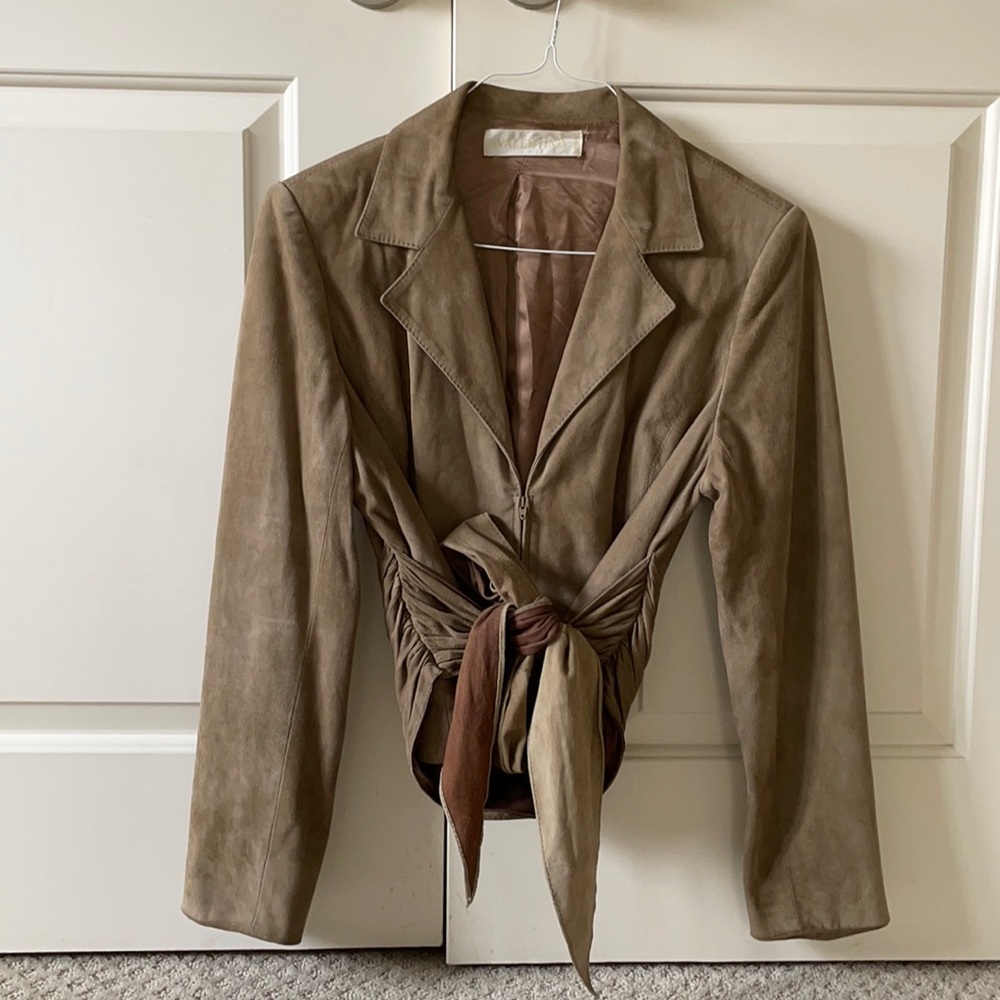 Vintage Valentino Beige Suede Goat Leather Belted Jacket